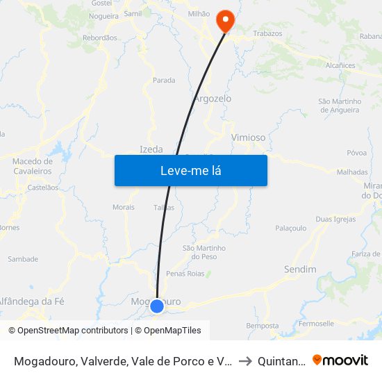 Mogadouro, Valverde, Vale de Porco e Vilar de Rei to Quintanilha map