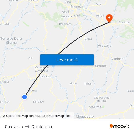 Caravelas to Quintanilha map