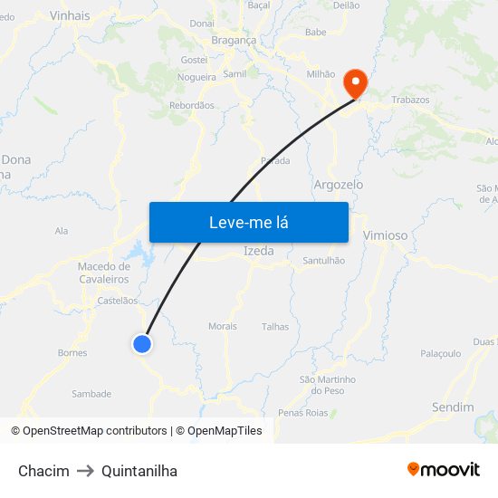Chacim to Quintanilha map