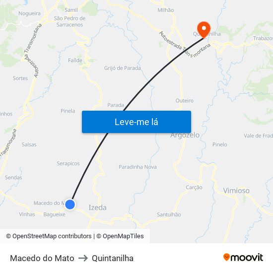 Macedo do Mato to Quintanilha map