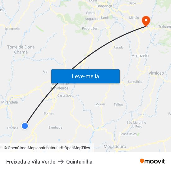 Freixeda e Vila Verde to Quintanilha map