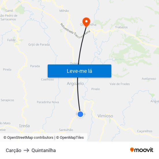 Carção to Quintanilha map