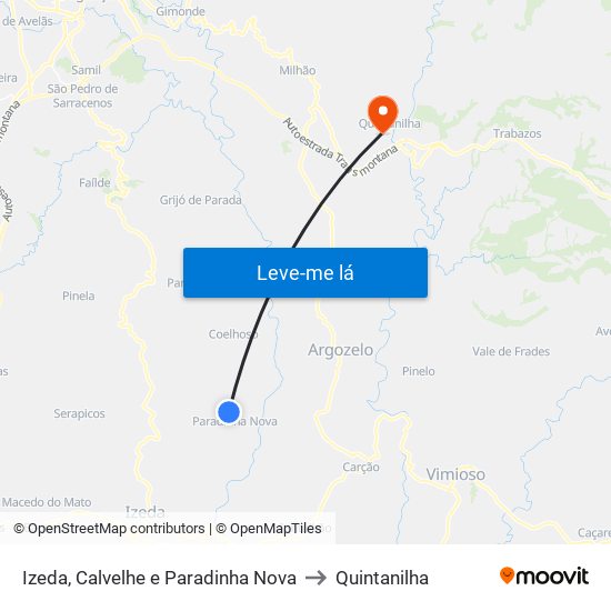 Izeda, Calvelhe e Paradinha Nova to Quintanilha map