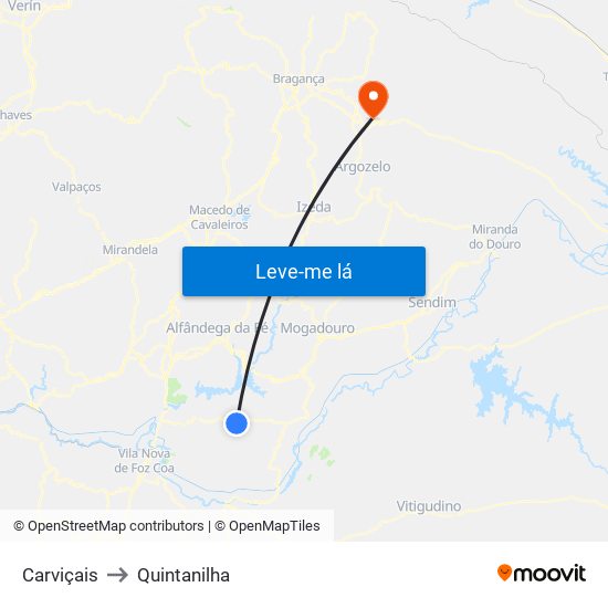 Carviçais to Quintanilha map
