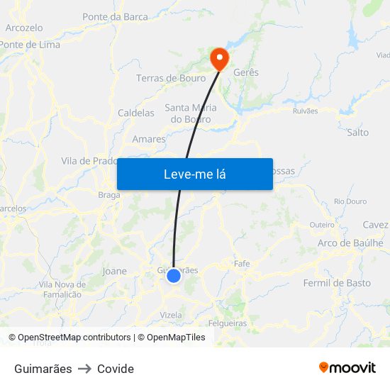 Guimarães to Covide map