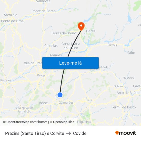 Prazins (Santo Tirso) e Corvite to Covide map