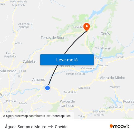 Águas Santas e Moure to Covide map