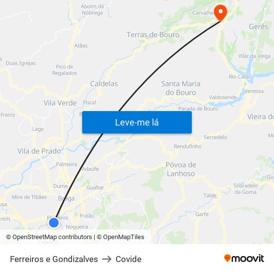 Ferreiros e Gondizalves to Covide map