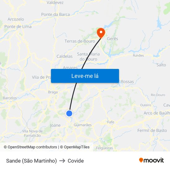 Sande (São Martinho) to Covide map