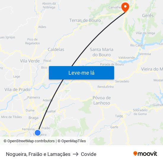 Nogueira, Fraião e Lamaçães to Covide map