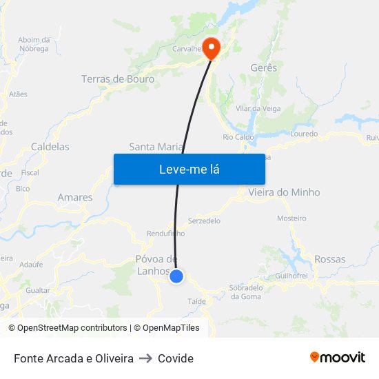 Fonte Arcada e Oliveira to Covide map