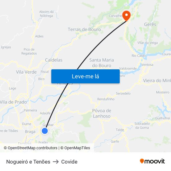 Nogueiró e Tenões to Covide map