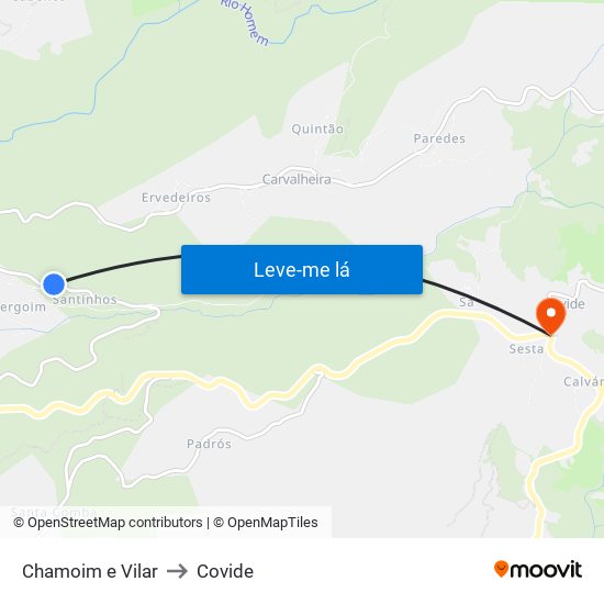 Chamoim e Vilar to Covide map