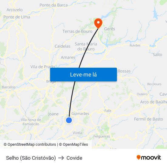 Selho (São Cristóvão) to Covide map