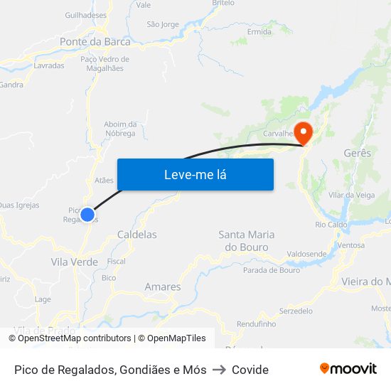 Pico de Regalados, Gondiães e Mós to Covide map