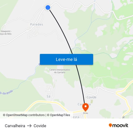 Carvalheira to Covide map