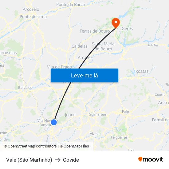 Vale (São Martinho) to Covide map