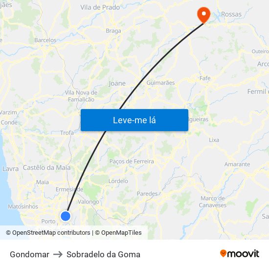 Gondomar to Sobradelo da Goma map
