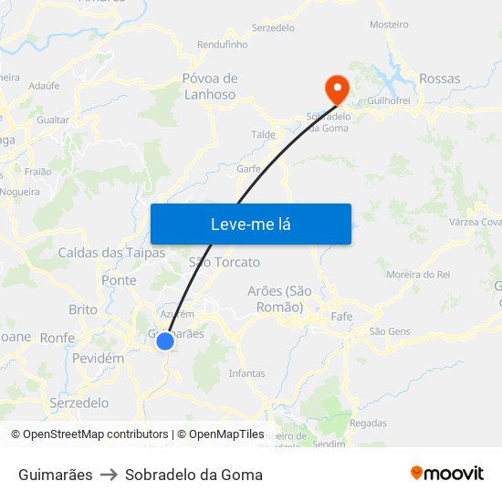 Guimarães to Sobradelo da Goma map