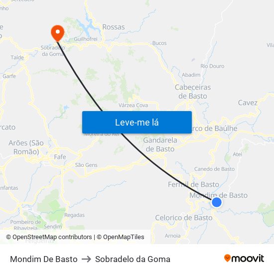 Mondim De Basto to Sobradelo da Goma map