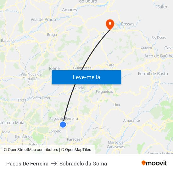 Paços De Ferreira to Sobradelo da Goma map
