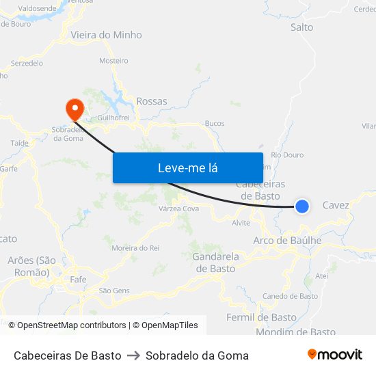 Cabeceiras De Basto to Sobradelo da Goma map