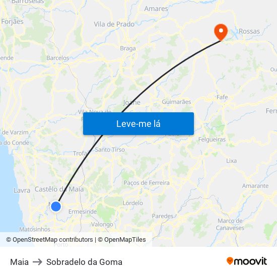 Maia to Sobradelo da Goma map