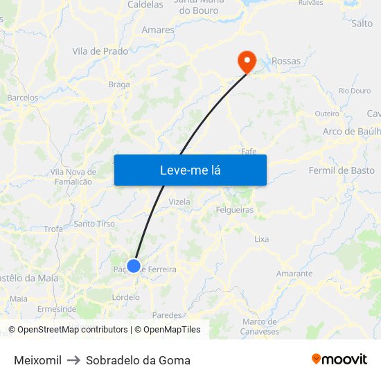 Meixomil to Sobradelo da Goma map