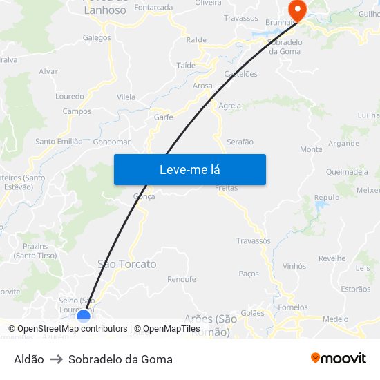 Aldão to Sobradelo da Goma map