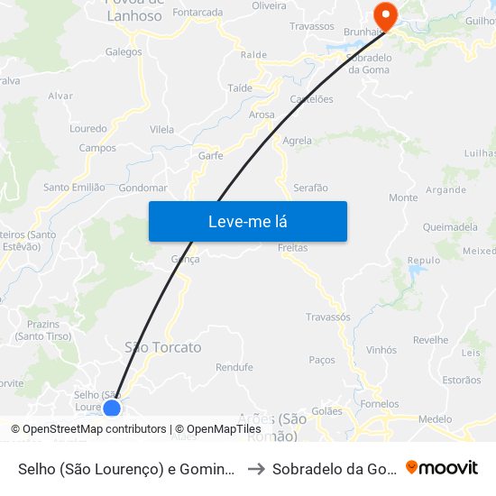Selho (São Lourenço) e Gominhães to Sobradelo da Goma map