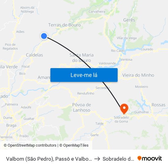 Valbom (São Pedro), Passô e Valbom (São Martinho) to Sobradelo da Goma map