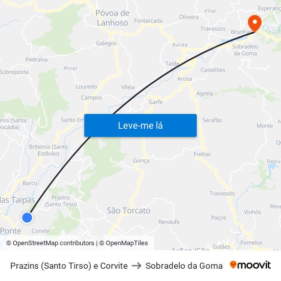 Prazins (Santo Tirso) e Corvite to Sobradelo da Goma map