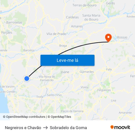 Negreiros e Chavão to Sobradelo da Goma map