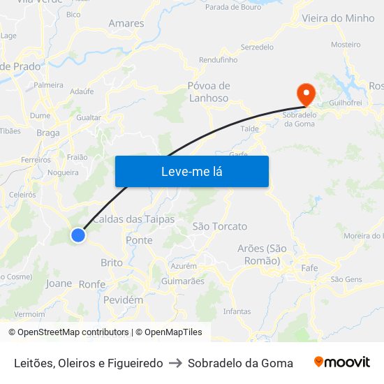 Leitões, Oleiros e Figueiredo to Sobradelo da Goma map