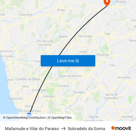 Mafamude e Vilar do Paraíso to Sobradelo da Goma map