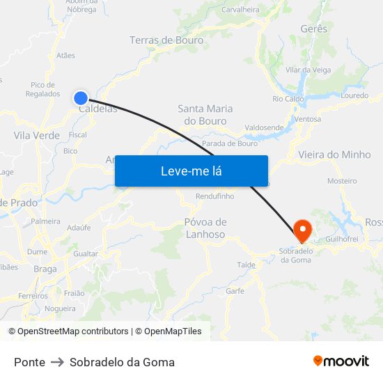 Ponte to Sobradelo da Goma map