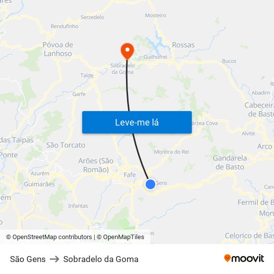 São Gens to Sobradelo da Goma map