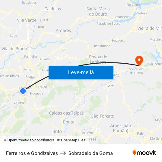 Ferreiros e Gondizalves to Sobradelo da Goma map