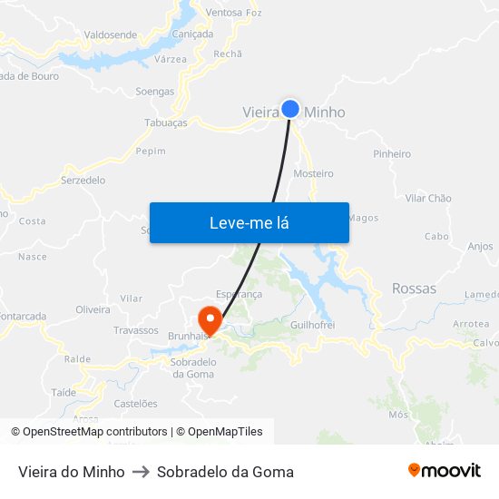 Vieira do Minho to Sobradelo da Goma map