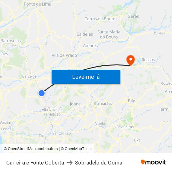 Carreira e Fonte Coberta to Sobradelo da Goma map