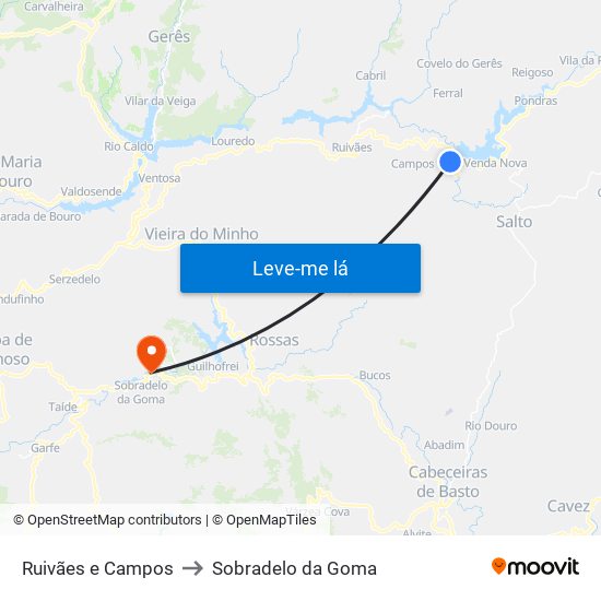 Ruivães e Campos to Sobradelo da Goma map