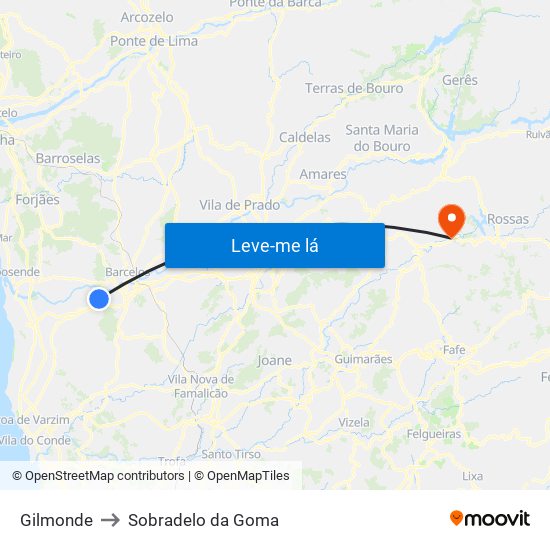 Gilmonde to Sobradelo da Goma map