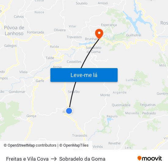 Freitas e Vila Cova to Sobradelo da Goma map