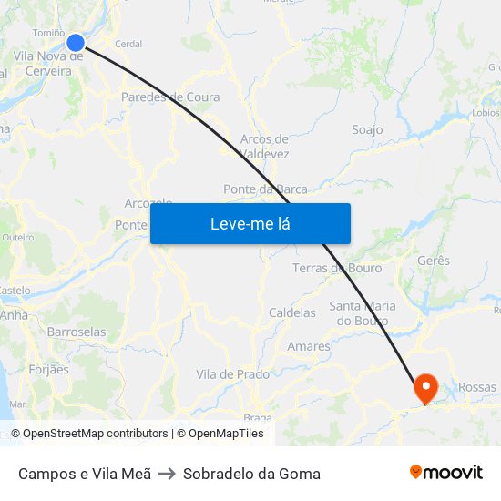 Campos e Vila Meã to Sobradelo da Goma map
