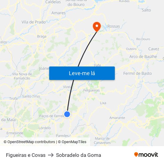Figueiras e Covas to Sobradelo da Goma map