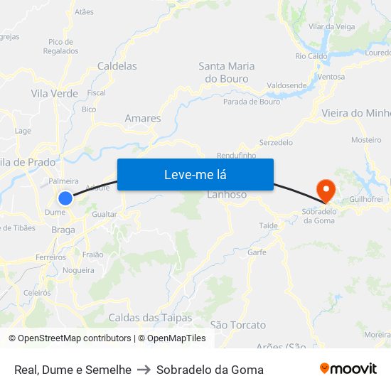 Real, Dume e Semelhe to Sobradelo da Goma map