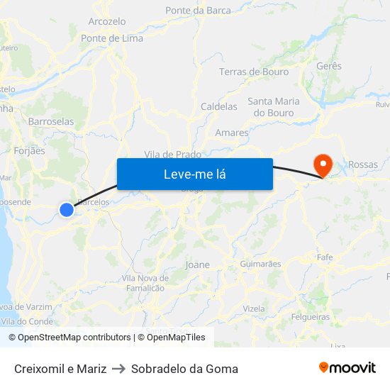 Creixomil e Mariz to Sobradelo da Goma map