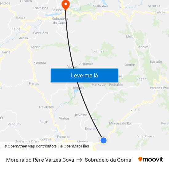 Moreira do Rei e Várzea Cova to Sobradelo da Goma map