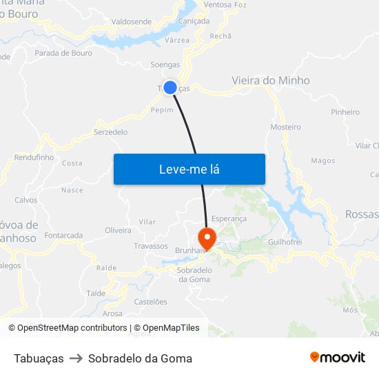 Tabuaças to Sobradelo da Goma map