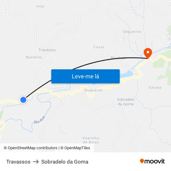 Travassos to Sobradelo da Goma map
